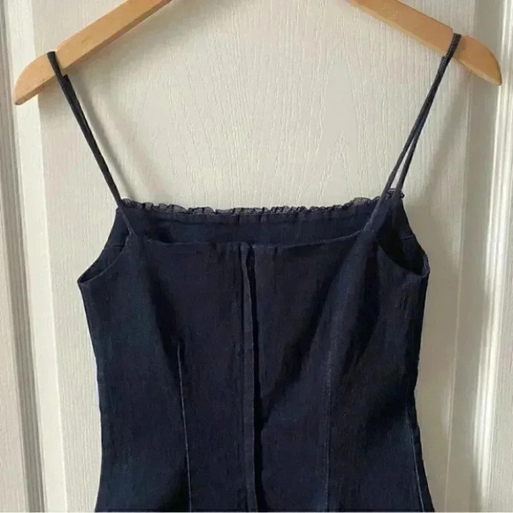 Le Chateau Denim Slip Dress Bodycon Stretch Blue High Low Size Small NWT - Picture 8 of 15